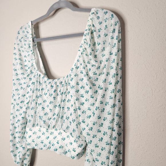 Free People Size Small Sweetie Pie Blouse Teal & Blue Floral Print Top - Picture 9 of 11